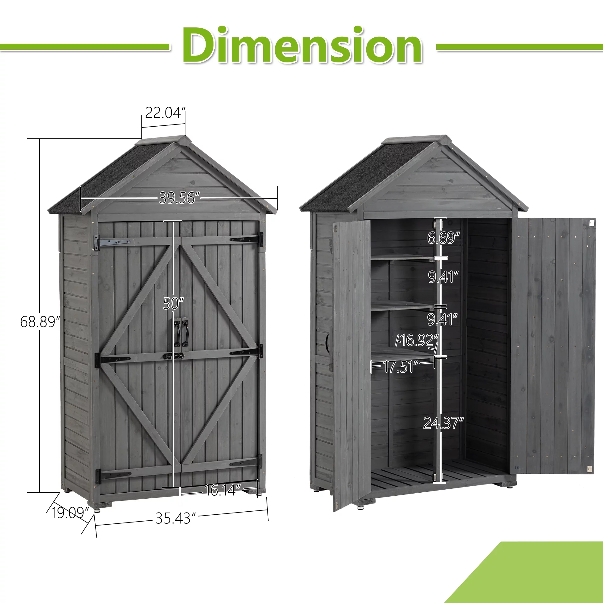 Outdoor Storage Cabinet Garden Wood Tool Shed Outside Wooden Closet with Shelves and Latch