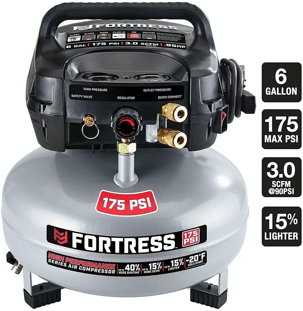 Fortress 6 Gallon 175 PSI Air Compressor High Performance 40percent more runtime