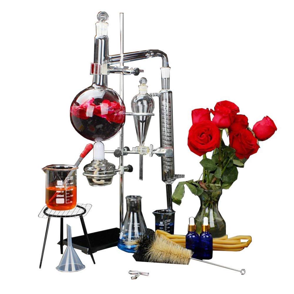 1000ml New Lab Essential Oil Distillation Apparatus Water Distiller Purifier Glassware Kits w/Separatory Funnel Condenser Pipe