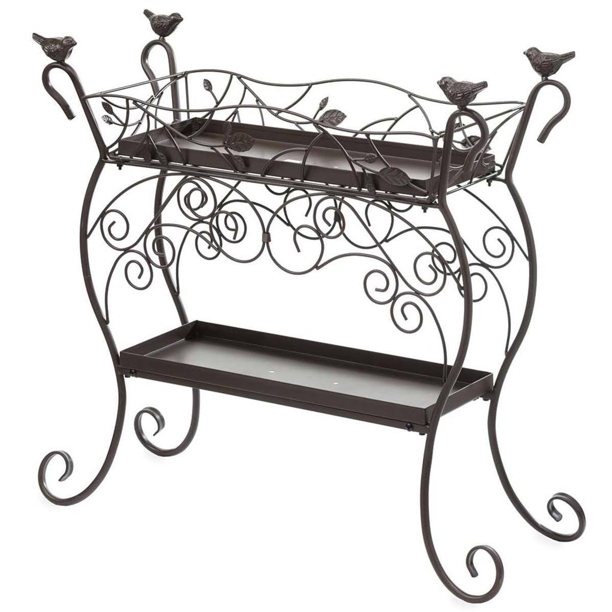 Plow u0026 Hearth Two-Shelf Cast Iron Plant Stand with Birds