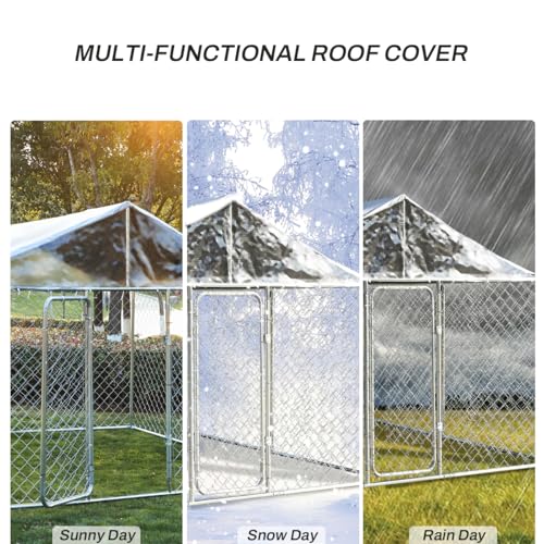 LEISU Outdoor Dog Kennel, Outside Dog Kennel with Roof, Large Dog Run Enclosure, Heavy Duty Dog Pens House, Pet Playpen with Galvanized Chain Link Waterproof Cover (8 x 8 FT)