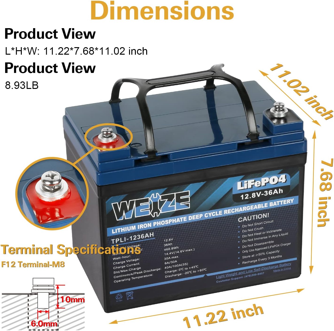 Weize 12V 200Ah LiFePO4 Lithium Battery, Up to 8000 Cycles, Built-in Smart BMS, Perfect for RV, Solar, Marine, Overland/Van, and Off Grid Applications