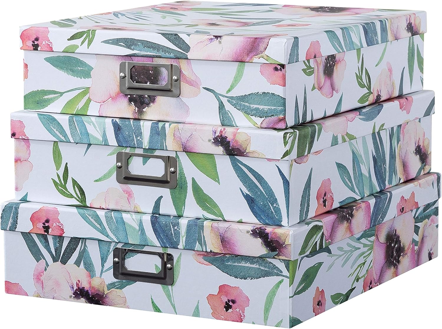 Soul & Lane Decorative Storage Cardboard Boxes with Lids | Floral Dance - Set of 3 | Paperboard Nesting Boxes for Organizing Pack of 2