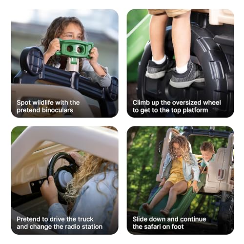 Step2 Safari Truck Climber Playset for Kids, Slide, Climbing Wall, Steering Wheel, and Binoculars, Toddlers Ages 2 –5 Years Old, Easy To Assemble, Kids Outdoor Playground for Backyard, Brown
