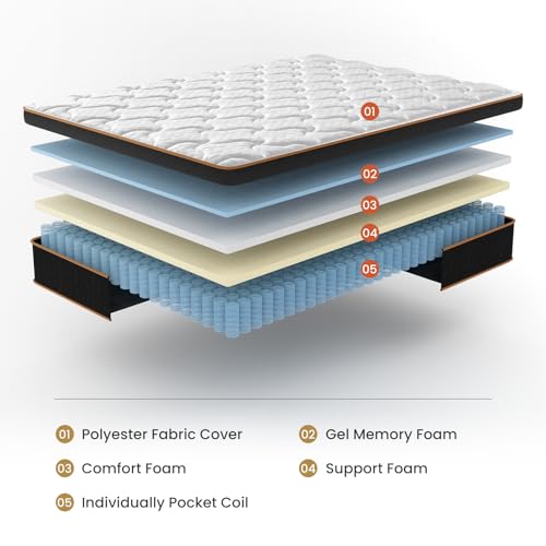 BedStory Queen Mattress, 12 Inch Hybrid Innerspring Mattress with Gel Memory Foam Individual Pocket Spring Fiberglass-Free Luxury Mattress in a Box Medium Firm CertiPUR-US Certified 60 x 80 Inch