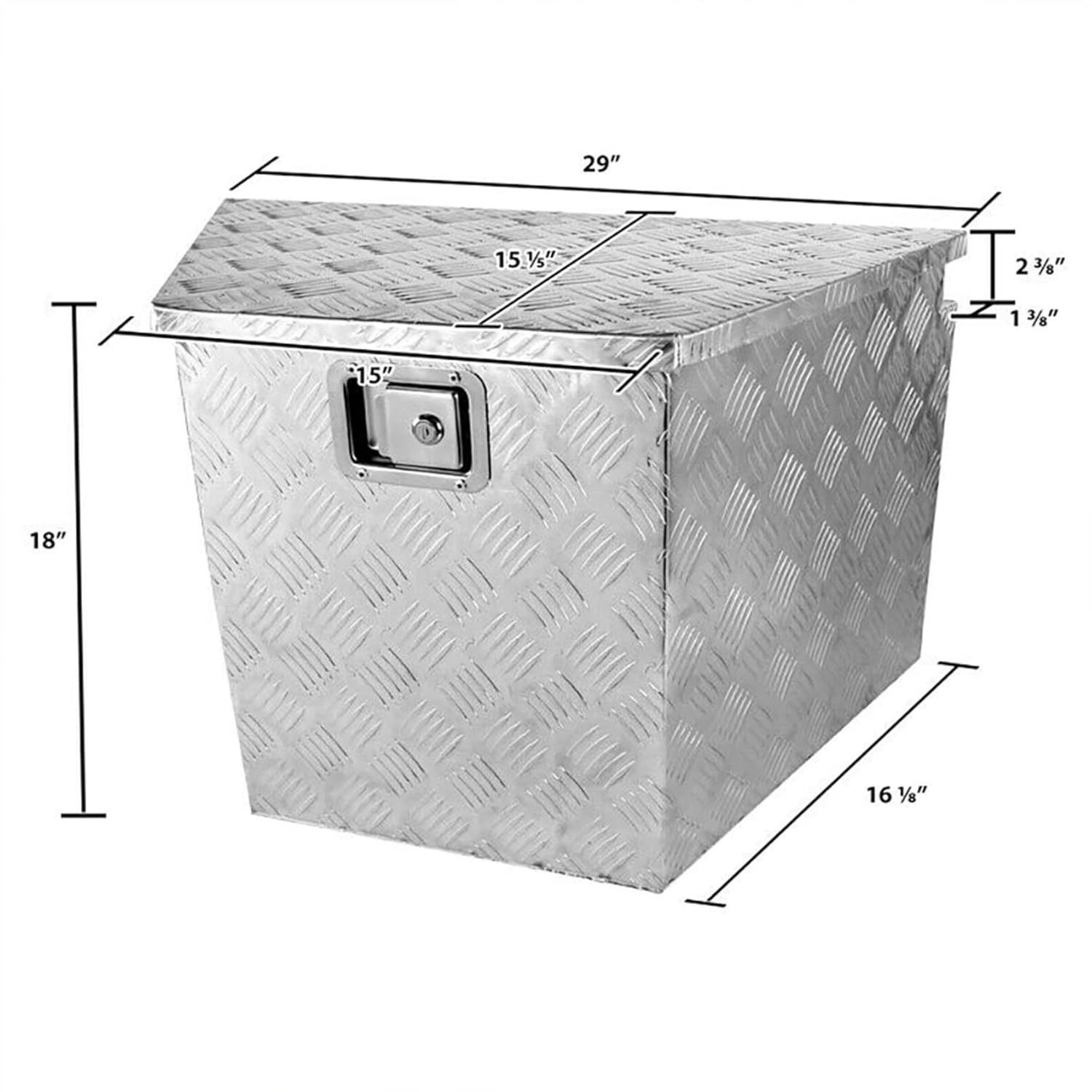 29in Aluminum Trailer Tongue Tool Box Diamond Tread for Pick Up Truck Bed RV ATV w/Lock & Keys 29 x 15 x 18in (L x W x H) Silver 1.5mm Thickness