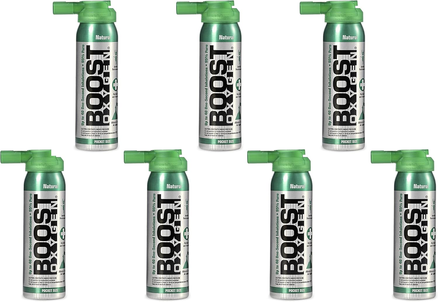 Boost Oxygen Canned 2-Liter Natural Inhaler O2 Oxygen Canister Bottle for High Altitudes, Athletes, and More, Flavorless (7 Pack)