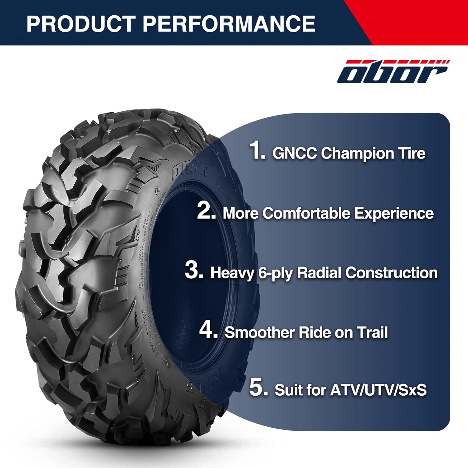 Set of 4 OBOR RIPLE ATV UTV Tires 25x8R12 Front & 25x10R12 Rear, 6PR Professional GNCC Racing Tires, 25x8-12 & 25x10-12 All-Terrain Radial Utility ATV Mud Off-Road Tires