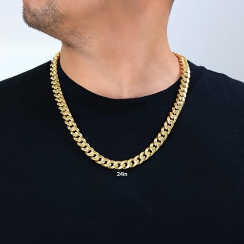 Nuragold 14k Yellow Gold 11mm Thick Miami Cuban Link Chain Necklace, Mens Jewelry Box Clasp 20" 22" 24" 26" 28" 30"