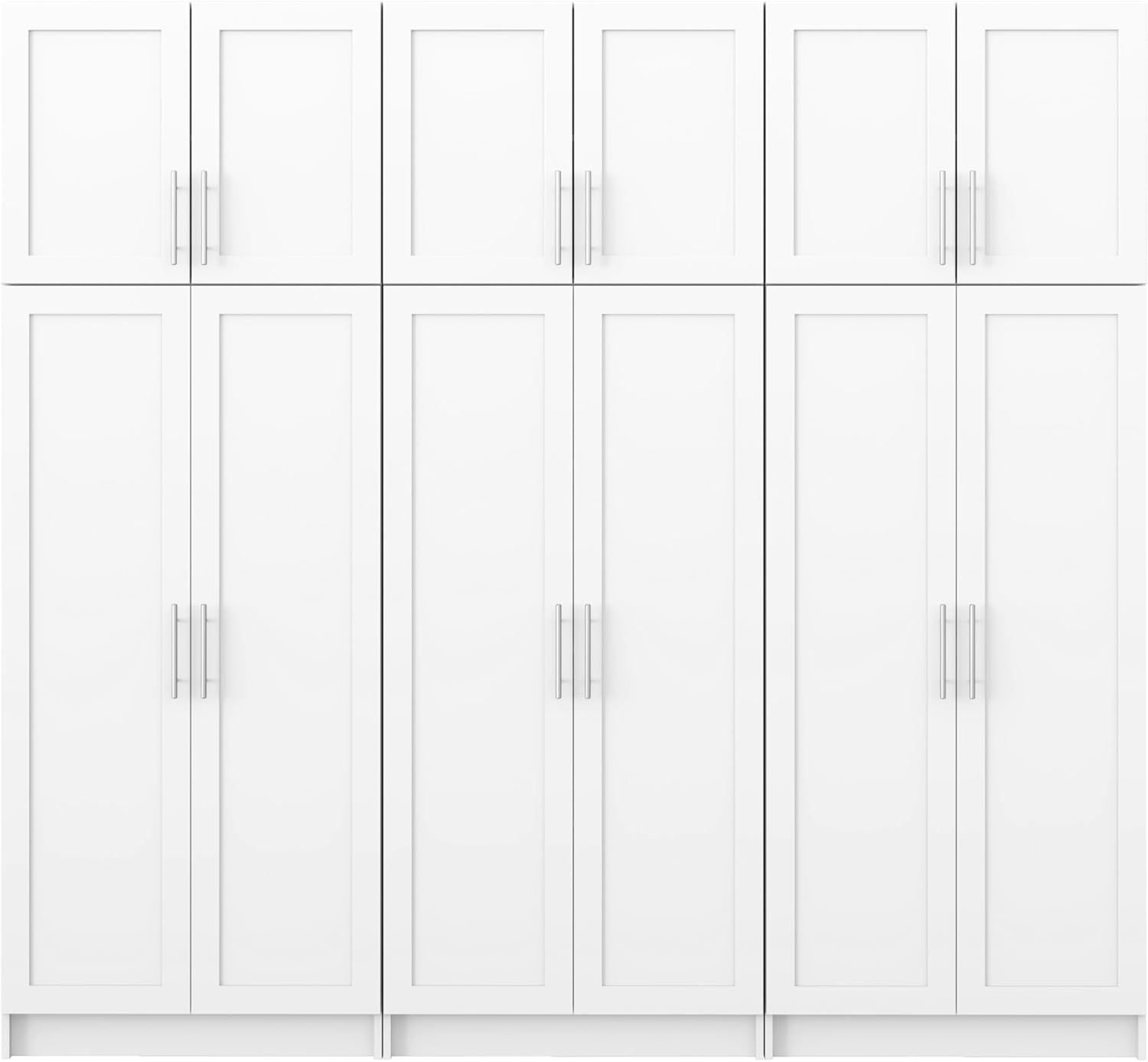Prepac Elite 6 Piece Panel Doors Closet Organizer System, White Set, Bathroom, Pantry Wall and 3 Storage Cabinets, 16.75" D x 96" W x 89" H
