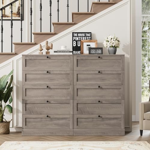 HOSTACK 5 Drawer Dresser for Bedroom, 43.7" Tall Dresser & Chest of Drawers, 29" W Drawer Chest with Metal Handles, Wood Vertical Dresser Storage Cabinet for Living Room, Hallway, Entryway, Ash Grey