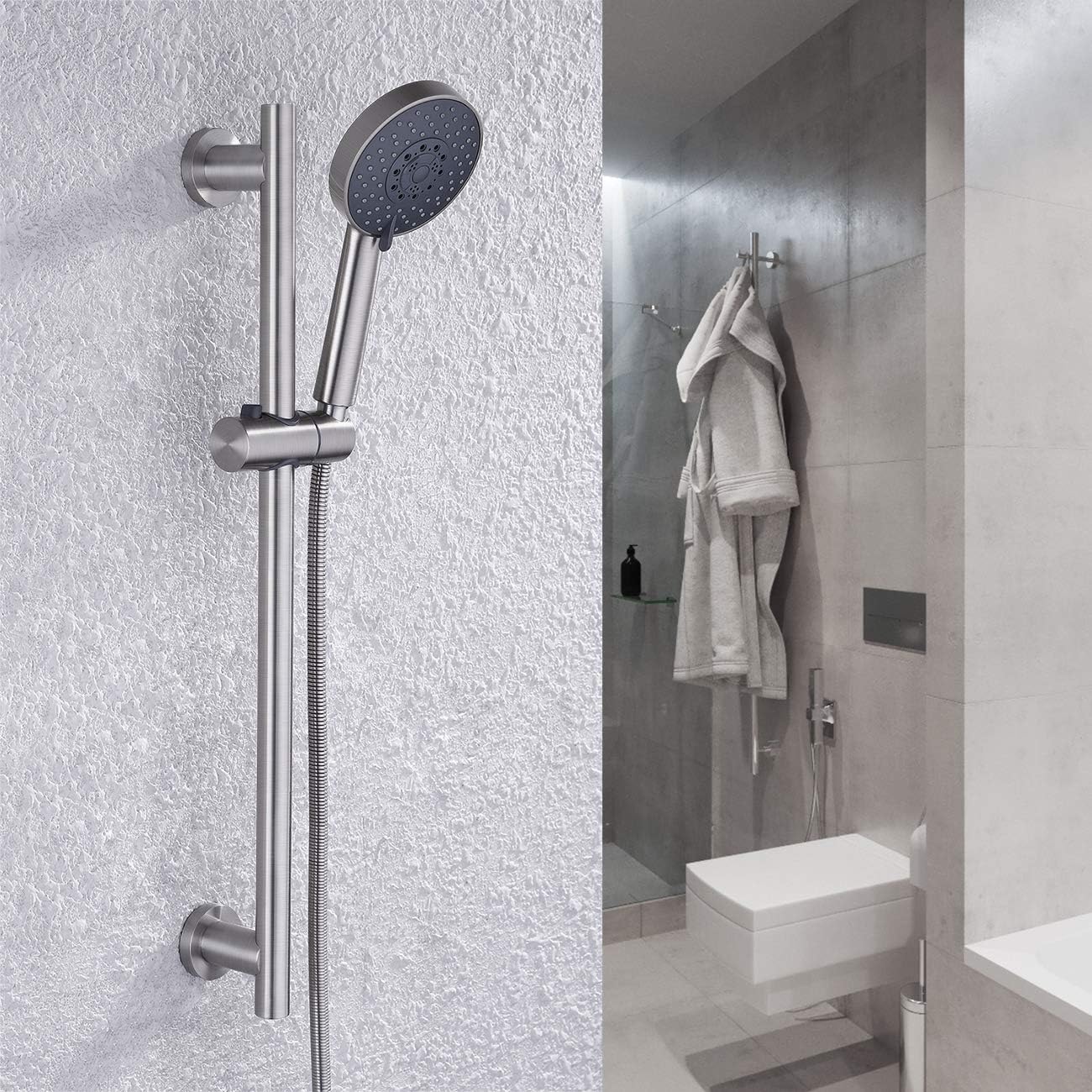 KES Slide Bar with Handheld Shower Head Hand Shower Hose Holder Adjustable 5-Function Massaging Sprayer Brushed Finish, F204-BS+KP501B-BN Pack of 2