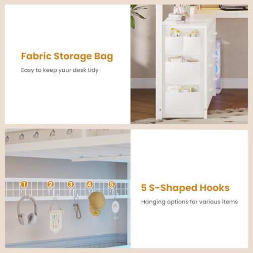 ADORNEVE Loft Bed Full Size with U-Shaped Desk, 6 Storage Drawers, Power Outlet, LED Metal Loft Bed with 2 Storage Shelves, Bed with Safety Guardrail & Ladders, No Box Spring Needed, Rustic Brown