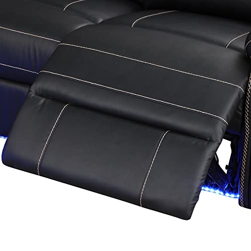 PU Leather Living Room Set Manual Reclining Sectional Sofa w/Infinite Lounge&Metal Frame for Home Office,Multi-functional Leisure Sofa Recliner Couch w/LED,Cup Holders&Hidden Arm Storage for 6 (Brown)
