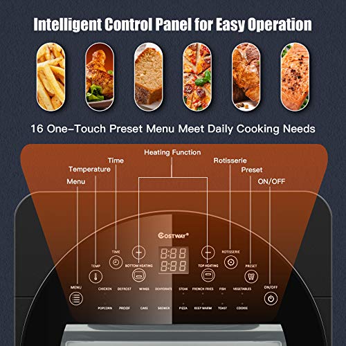 COSTWAY 15.5 QT Air Fryer Oven, 16-in-1 Convection Air Fryer with 16 Cooking Presets Rotisserie Dehydrator Roast Bake Broil, Oil-Free Countertop Oven with Timer Temperature Control and 8 Accessories