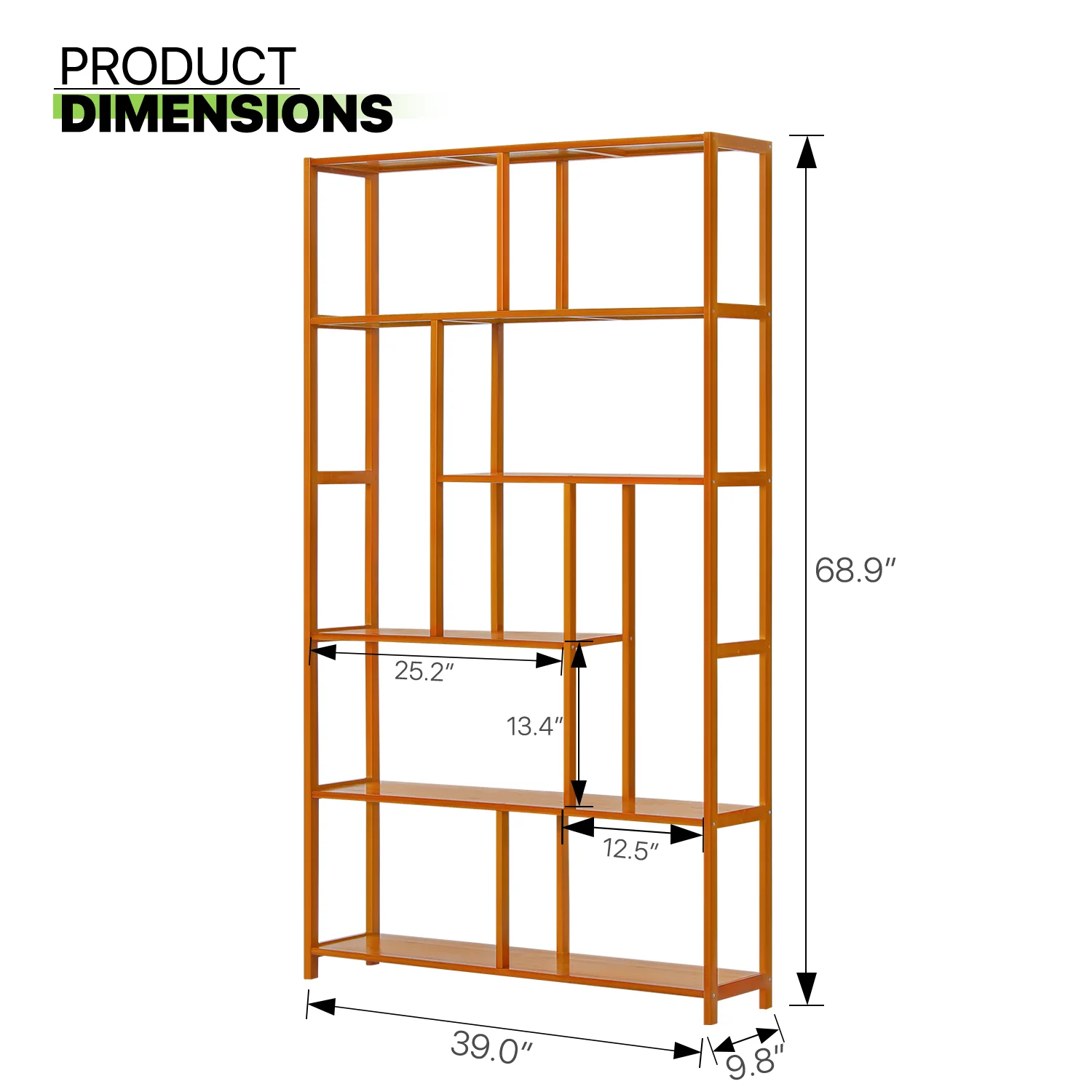 Magshion Bamboo 6 Tiers Modern Bookshelf, Open Bookcase, Books Display Shelf, Brown, for Home
