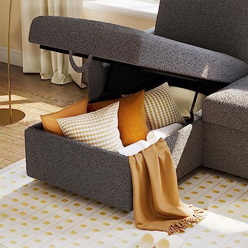 VanAcc Sleeper Sofa, Sofa Bed- 2 in 1 Pull Out Couch Bed with Storage Chaise for Living Room, Beige Chenille Couch