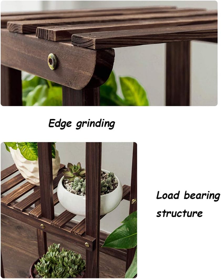 Potted Rack Plant Floor Stand Flower Pot Holder Bonsai Display Shelf Storage Shelves Multi-Layer Wooden with Wheels Portable Indoor Decoration for Garden Balcony