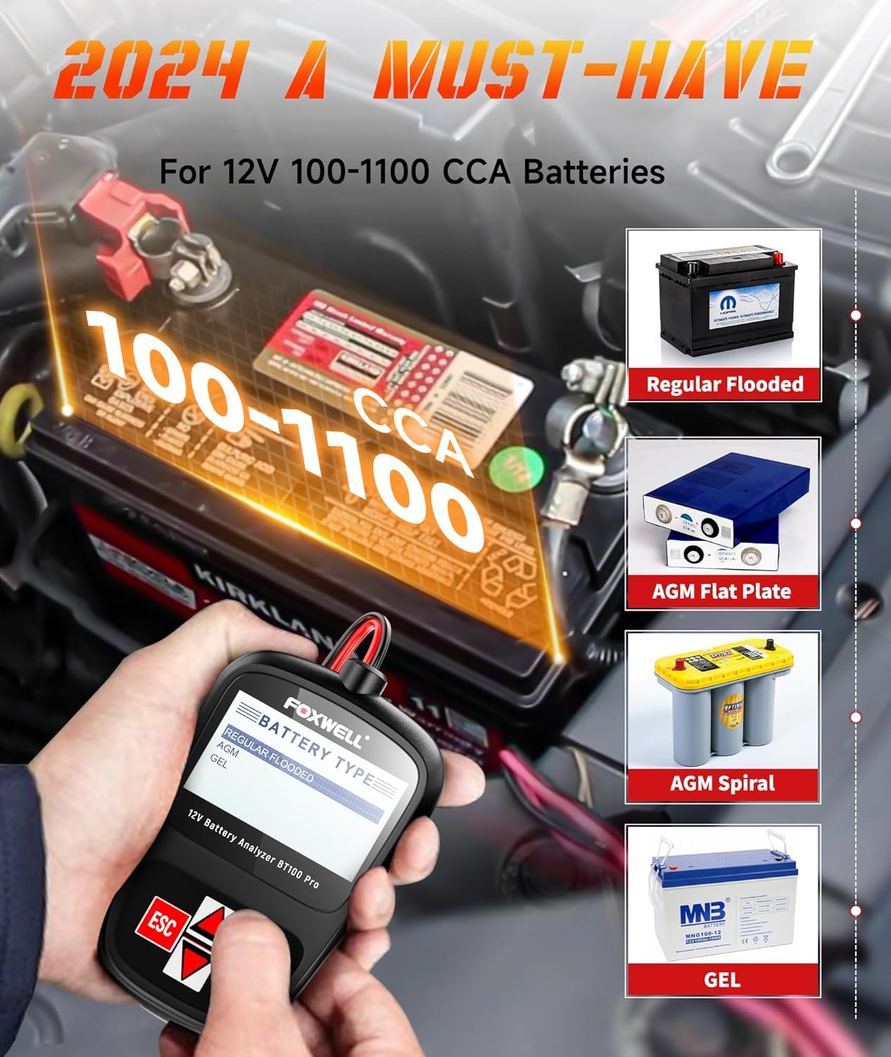 FOXWELL NT630 Plus OBD2 Scanner with ABS Auto Bleed ABS SRS/Airbag OBD2 Car Diagnostic Tool FOXWELL BT100 Pro 12V Car Battery Tester, Automotive Digital Battery Analyzer
