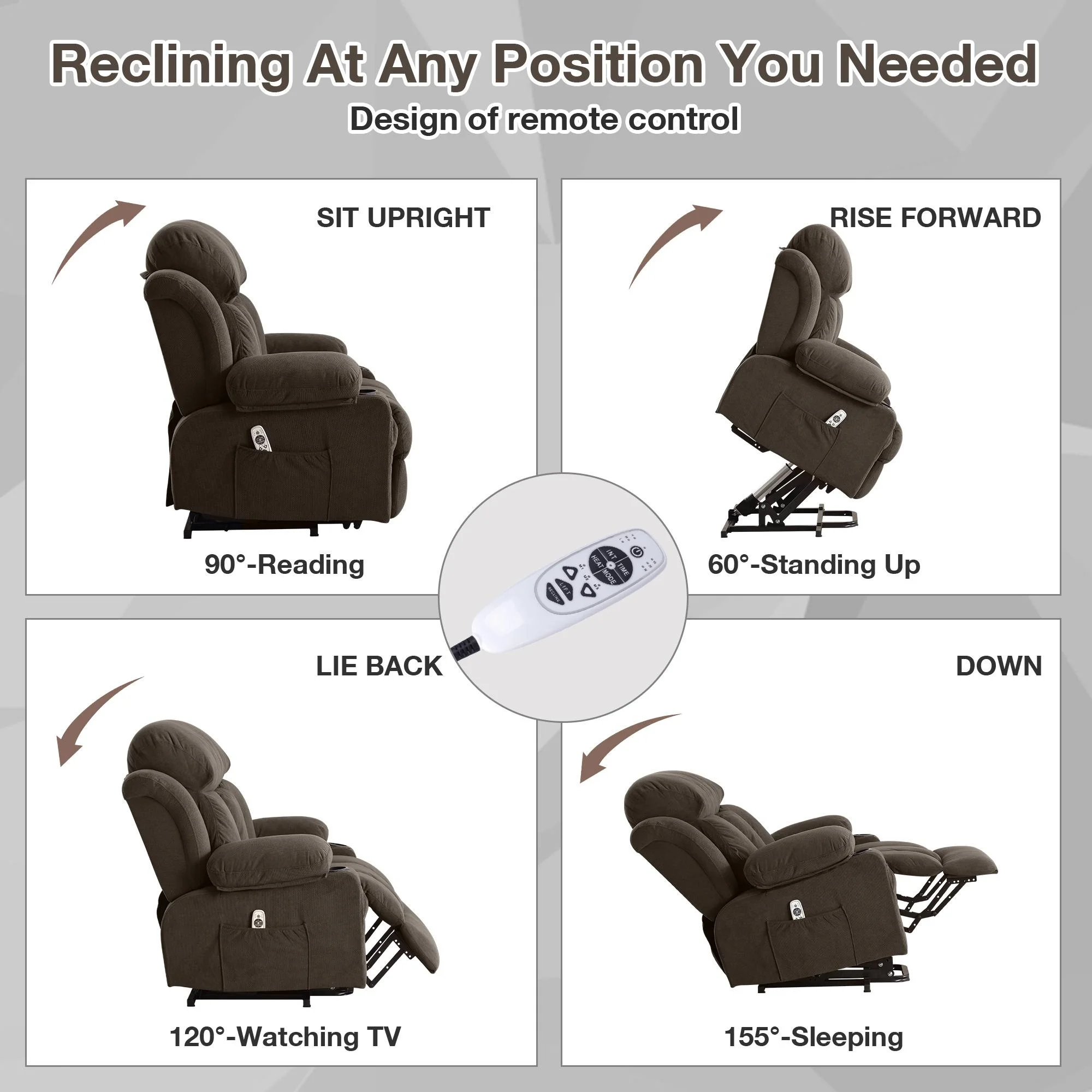 Power Lift Recliner Chair, BTMWAY PU Leather Electric Recliner Chair for Elderly with Massage | Heating | Remote Control | USB Port, Power Lift Recliner for Home Use, 22in Seating Wide, Brown