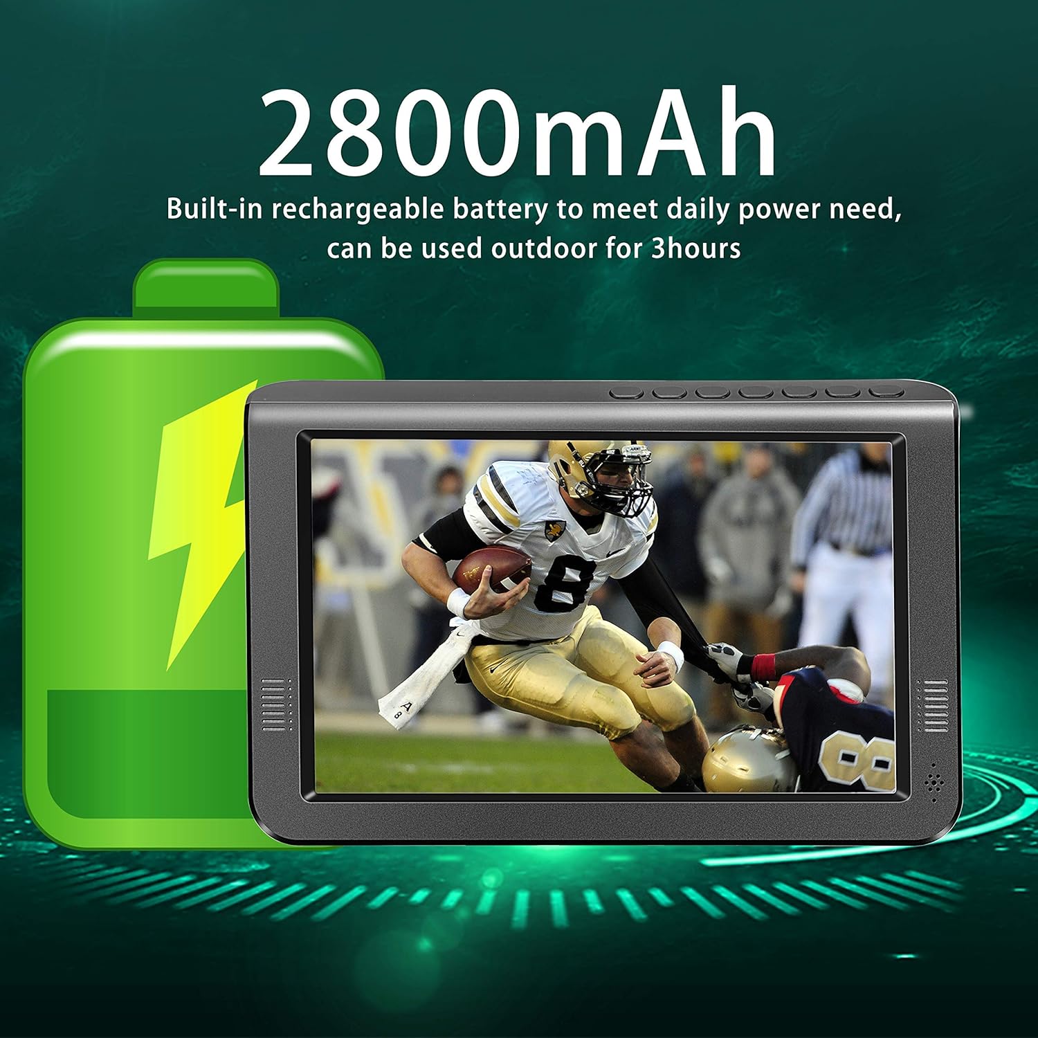 10.6 inch, Portable TV with Rechargeable Battery TV, Built-in ATSC Digital Tuner, USB/TF Card Slot and AV/HDMI Port