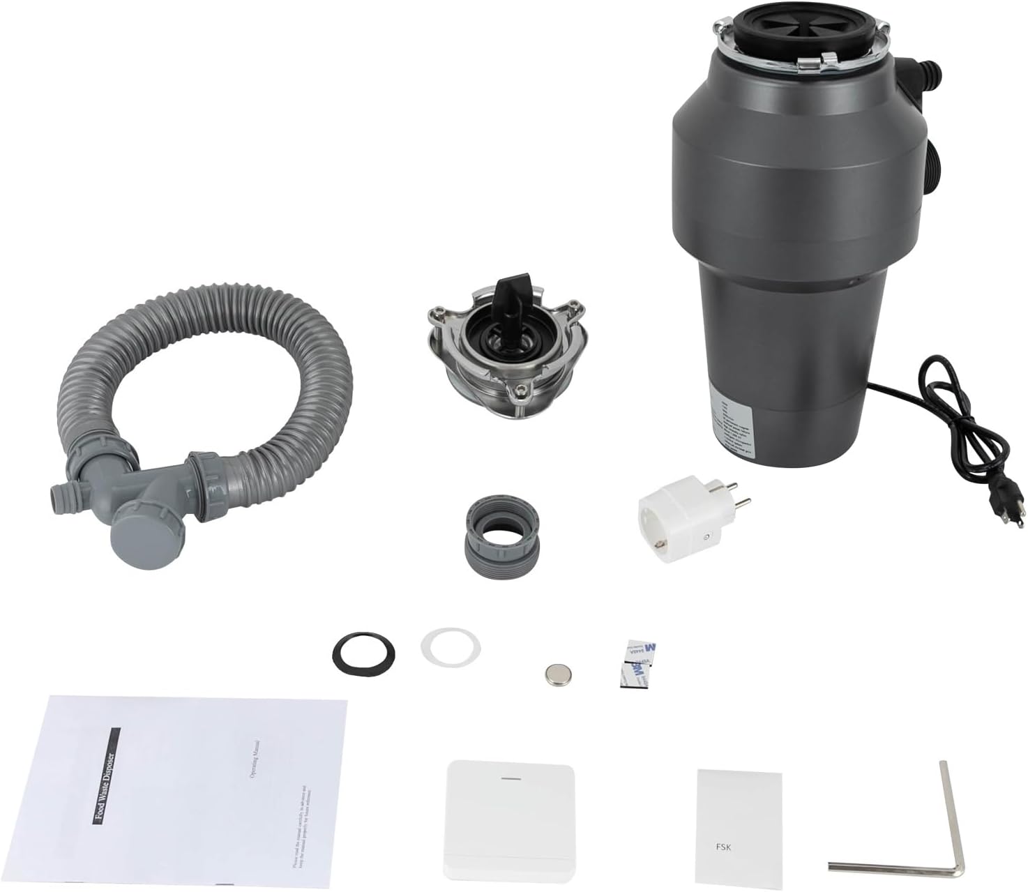 Garbage Disposal with Power Cord, 3600RPM Stainless Steel Food Waste Disposer with 1.27Qt Large Capacity Grinding Chamber for Kitchen Sink, 1/2 HP Standard, 65dB