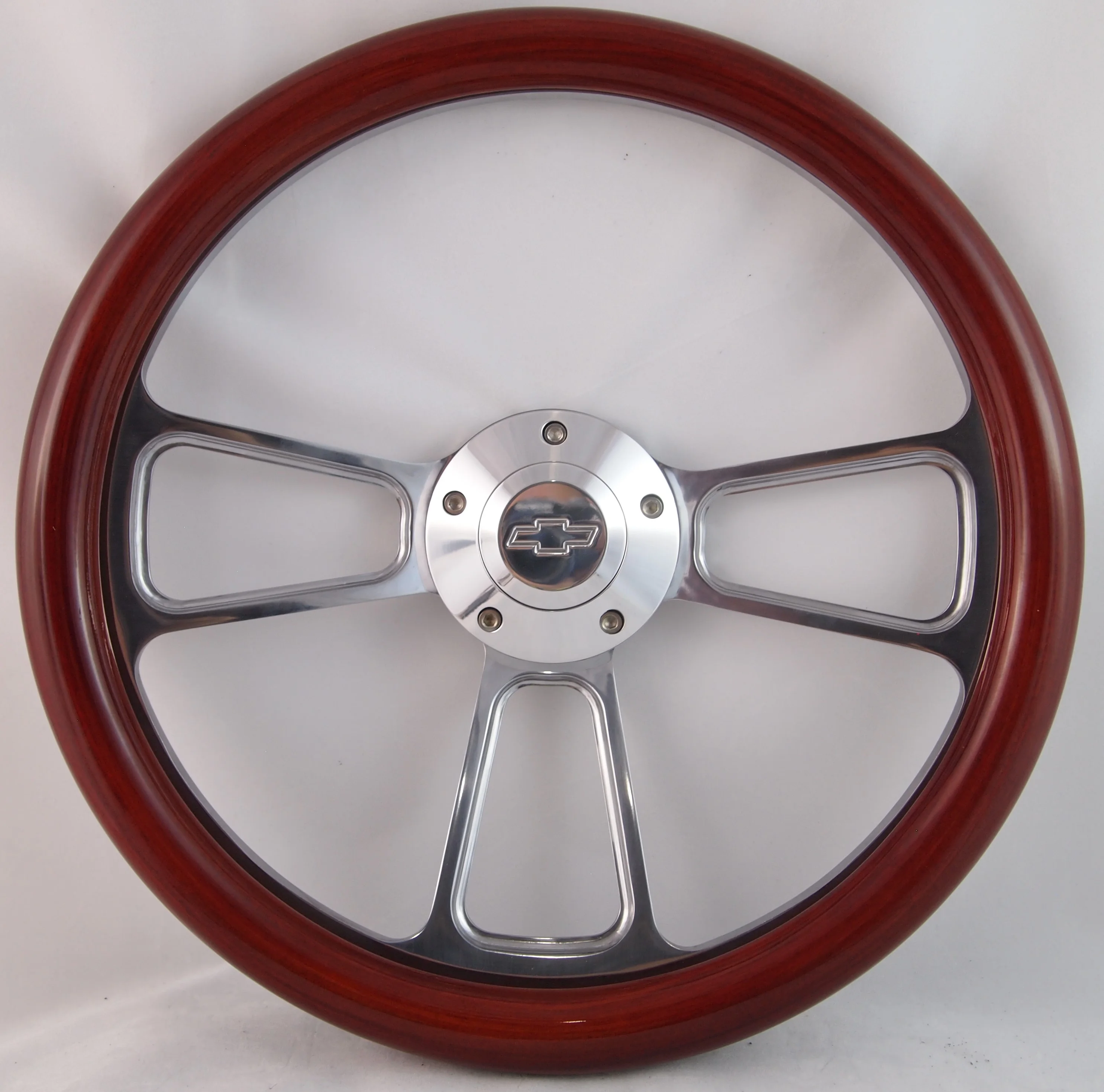 68-88 Chevrolet/GMC El Camino, Sprint, Caballero 14" Stained Mahogany with Rivets Brass Wood Billet Black Steering Wheel Set Adapter & Horn
