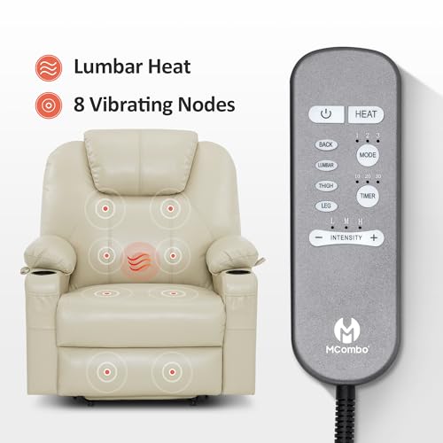 MCombo Power Lift Recliner Chair for Elderly, Lift Chair with Heat and Massage, FSC Certified, USB Ports, Cup Holders, Faux Leather 7040 (Black, Medium)