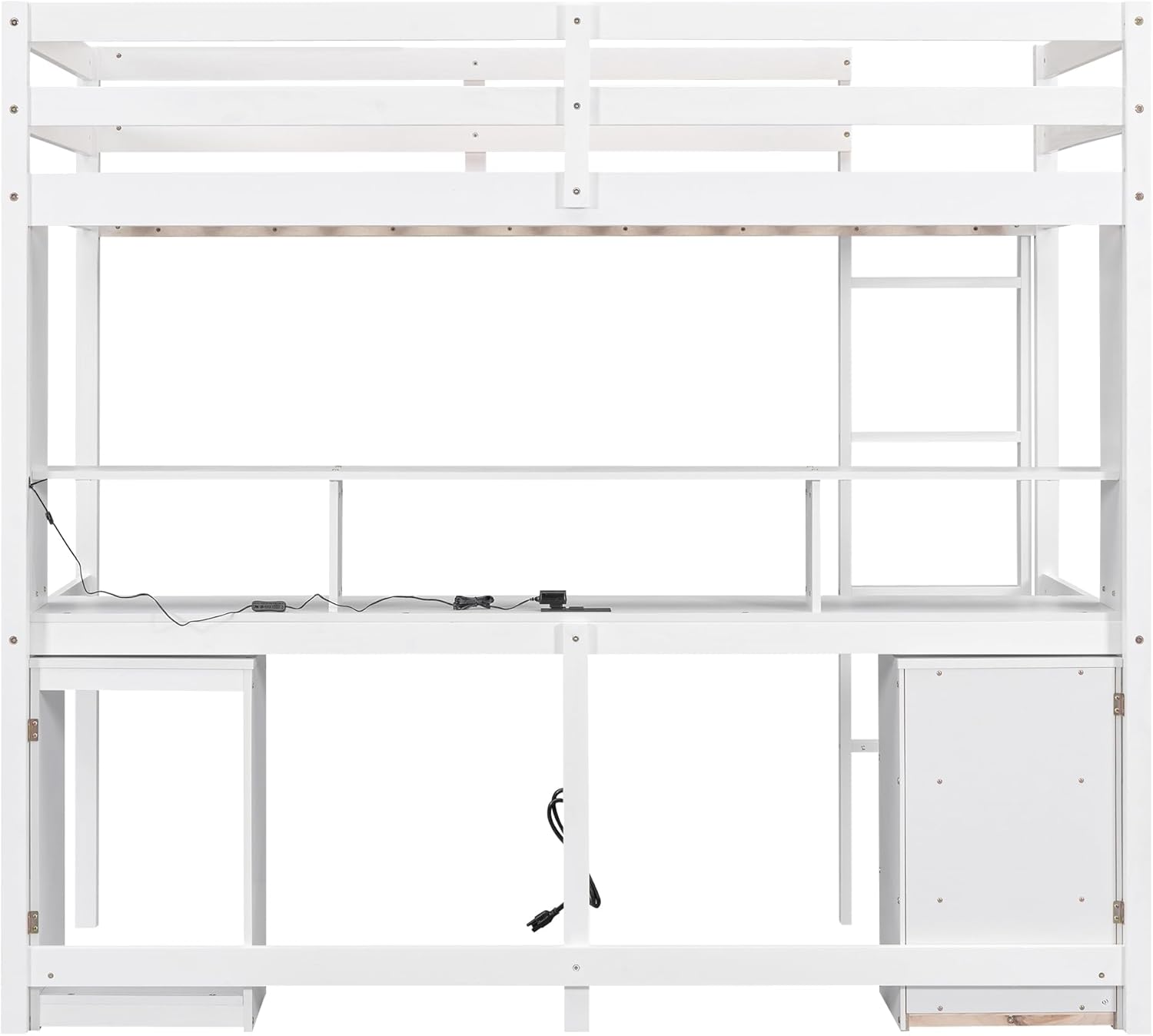 Full Size Loft Bed with Multi-Storage Desk, LED Light, Bedside Tray, Charging Station, and Wooden Frame with 3 Drawers - Perfect for Kids, Teens, Dorm Rooms, and Small Spaces, White（41.8" W）