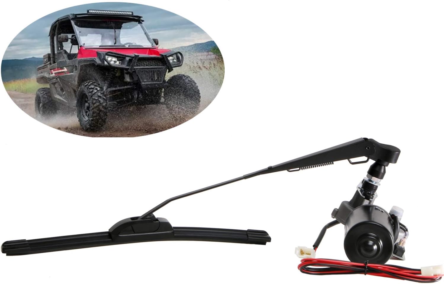 YiCross Electric UTV Windshield Wiper Motor 12V Hard Coated Polycarbonate Universal Windshield Wiper Kit w/Multi Wiper, 90 Degree Wipe Sweep