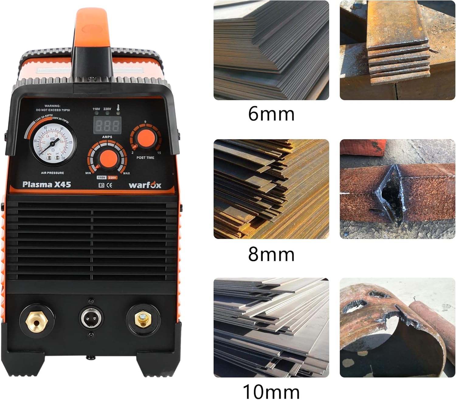 Plasma Cutter, 45Amps Plasma Cutting Machine,110/220V Dual Voltage Metal Cutter, Max Cutting Thickness 10mm in 220V 65PSI (Plasma X45 110/220V)