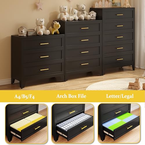 3 Drawer Metal File Cabinet, Bedroom Dresser Drawers, Multi-Functional Accent Drawers Cabinet, Lateral File Cabinets for Collection and Storage Files Letter/Legal/F4/A4 Etc Size (Green)
