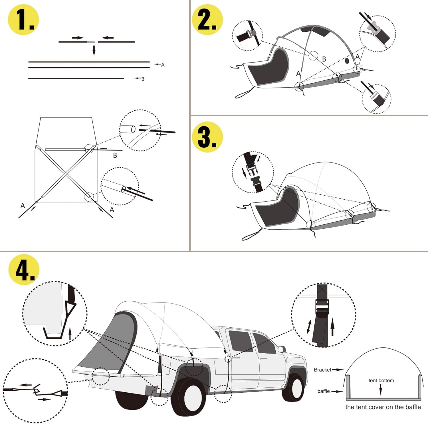 VEVOR Truck Tent 6' Tall Bed Truck Bed Tent, Pickup Tent for Mid Size Truck, Waterproof Truck Camper, 2-Person Sleeping Capacity, 2 Mesh Windows, Easy to Setup Truck Tents for Camping, Hiking