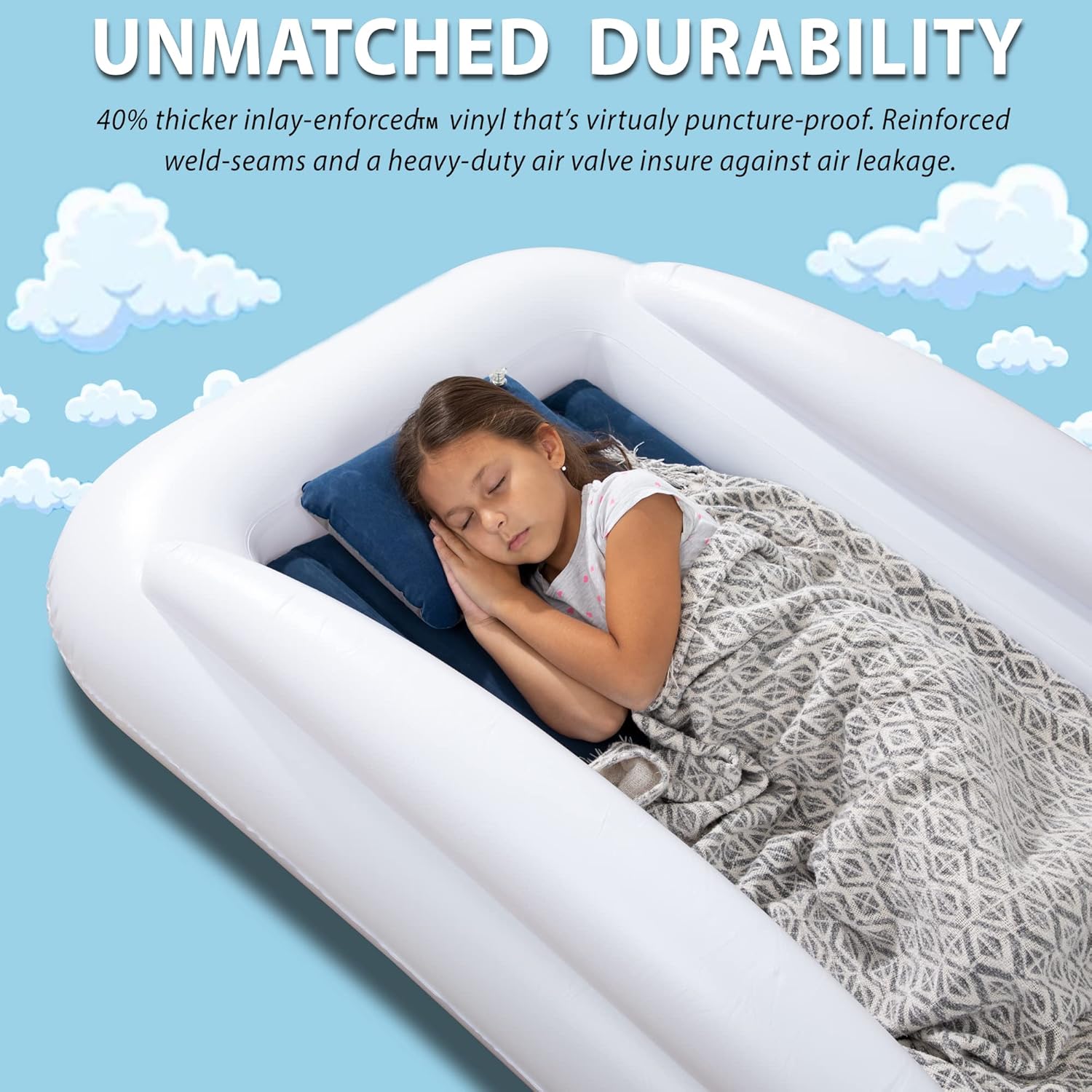 Toddler Travel Bed Portable - Kids Portable Travel Beds - Inflatable Kids Travel Bed for Camping - Blow Up Bed for Kids and Toddler - Portable Inflatable Travel Bed for Kids with Safety Bumper Sides