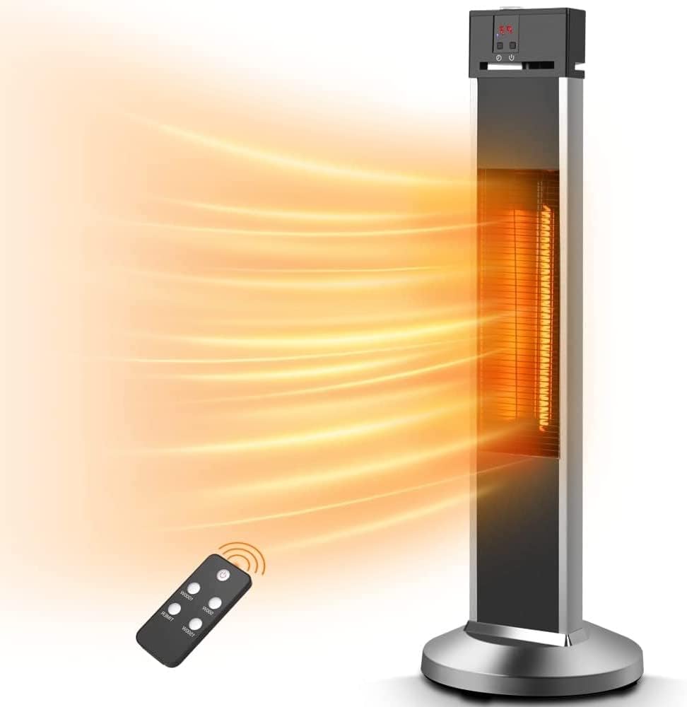 Patio Heater-Trustech Space Heater Infrared Heater w/Remote, 24 Timing Auto Shut Off Radiant Heater, 500/1000/1500W, Super Quiet 3s Instant Warm Vertical Electric Heater for Big Room Backyard