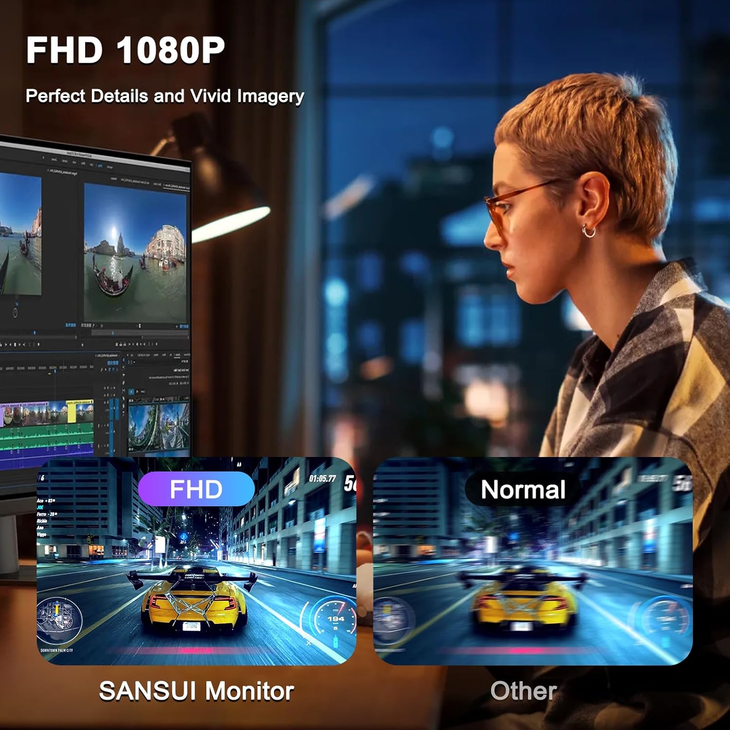 SANSUI Monitor 27 Inch IPS 100Hz Computer Monitor, USB-C FHD HDR Built-in Speakers HDMI DP RTS/FPS Tilt Adjustable VESA Compatible, for Game and Office (ES-27X3 USB-C Cable & HDMI Cable Included)