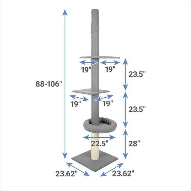 Frisco 88 to 106-in 3 Level Floor to Ceiling Heavy Duty Cat Tower - Pet Supplies online store
