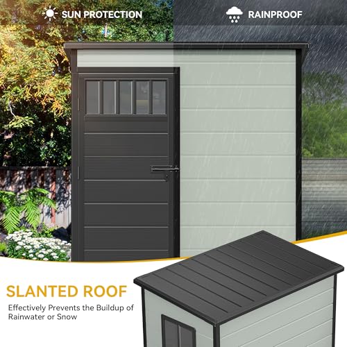 DWVO 6x4.4 FT Resin Storage Shed with Fence-Style and Side Windows, Lockable Door, and Vents for Garden, Backyard, Patio, Lawn, Brown