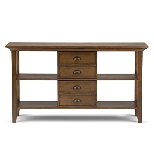 SIMPLIHOME Redmond SOLID WOOD 54 inch Wide Console Sofa Table in Hickory Brown with Storage, 4 Drawers and 4 Shelves, for the Living Room Entryway and Bedroom