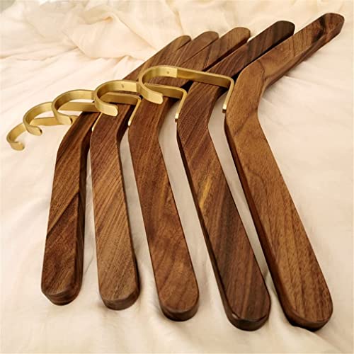 Solid Wood Hangers Brass Hooks Home Clothing Store Display Special Care Wardrobe with Black Walnut Seamless Clothes (A 5Pcs)