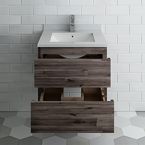 Fresca Formosa 24 Inch Wall Hung Modern Bathroom Vanity - Quartz Countertop & Ceramic Sink Included - Faucet Not Included