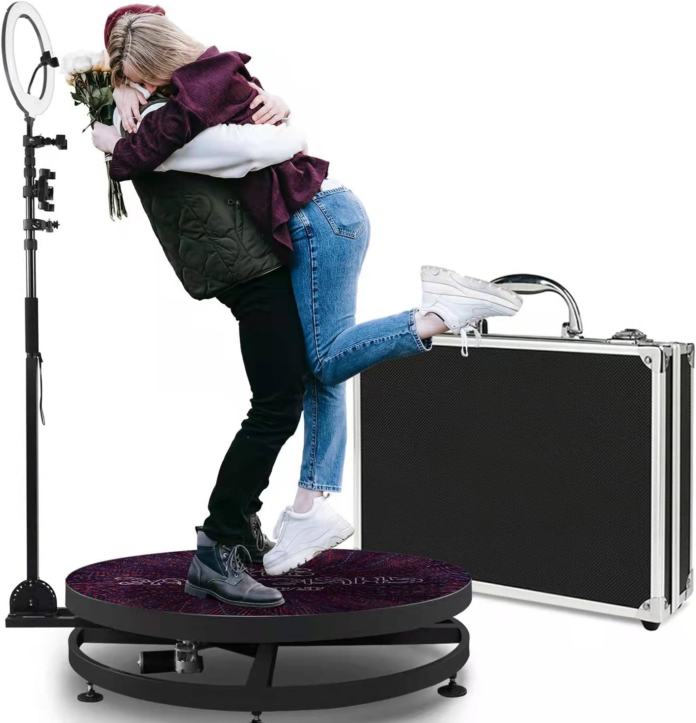 Upgrade 360 Photo Booth Machine,360 Photo Booth for Parties,360 Camera Booth,Automatic Slow Motion 360 Spin Photo Booth with Rotating Stand and Selfie Light,Flight Case Package(31.5 in)