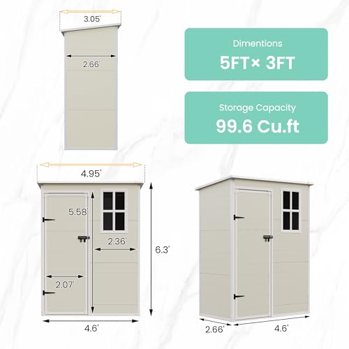 UDPATIO Outdoor Resin Storage Shed 6x4.5 FT, Plastic Garden Shed for Bike, Garbage Can, Tool, Outside Sheds with Lockable Door for Backyard, Patio, Lawn, Grey & White
