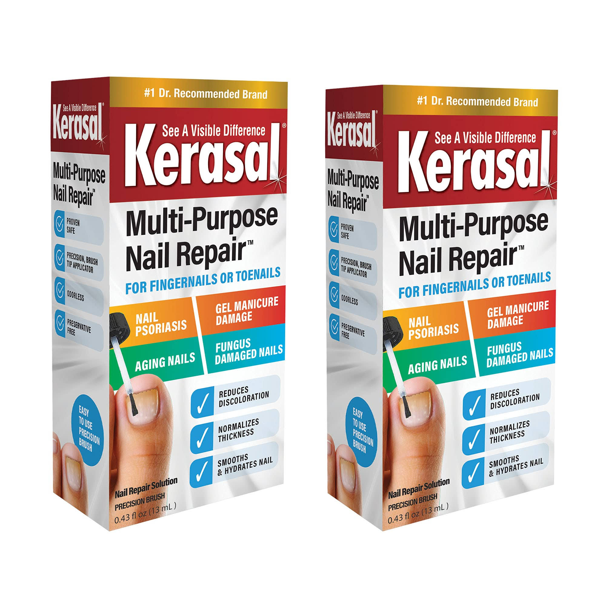 Kerasal Multi-Purpose Nail Repair, Nail Solution for Discolored and Damaged Nails, 0.43 fl oz (Pack of 2)