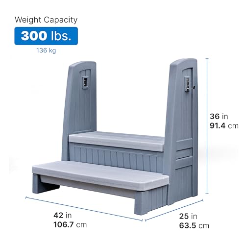 Step2 Hot Tub Storage Steps with Handrails, 2-Step Stool, Stairs for Outdoor and Indoor Use, Waterproof, Gray