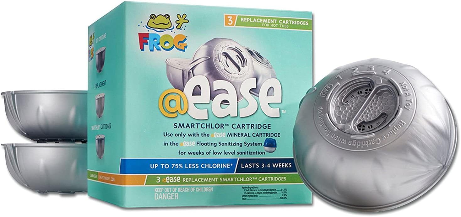 HotTubClub Frog @Ease Floating Sanitizing System for Tubs and Spas - Contains (@Ease SmartChlor Sanitizing System, @Ease SmartChlor 3pk Refill Kit, Floating ScumBug & Hot Tub Care e-Book (9 Items)