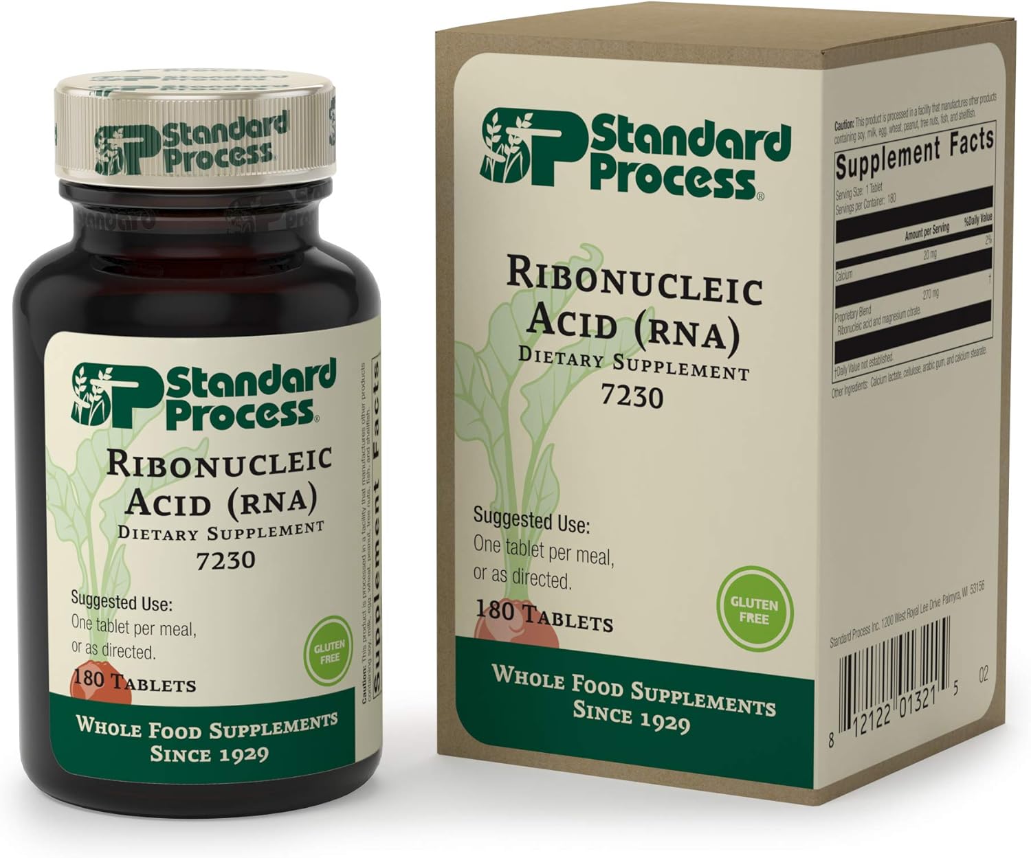 Standard Process Ribonucleic Acid (RNA) - RNA Supplement with Calcium, and Magnesium Citrate - Vegetarian, Gluten Free - 180 Tablets Pack of 2
