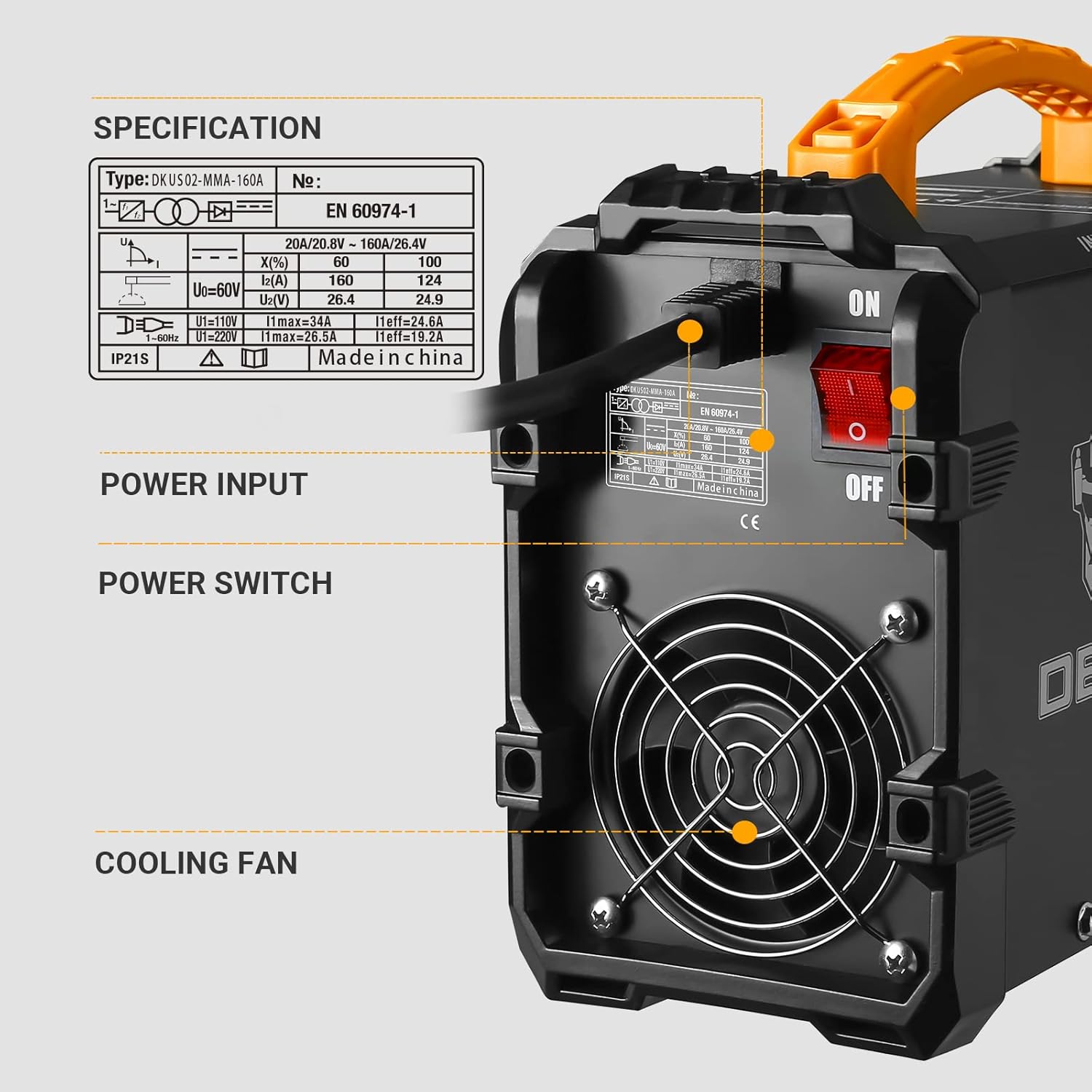 DEKOPRO 110/220V MMA Welder, 160A Stick ARC Welding Machine IGBT Digital Display LCD Hot Start Welder with Electrode Holder, Work Clamp, Input Power Adapter Cable and Brush