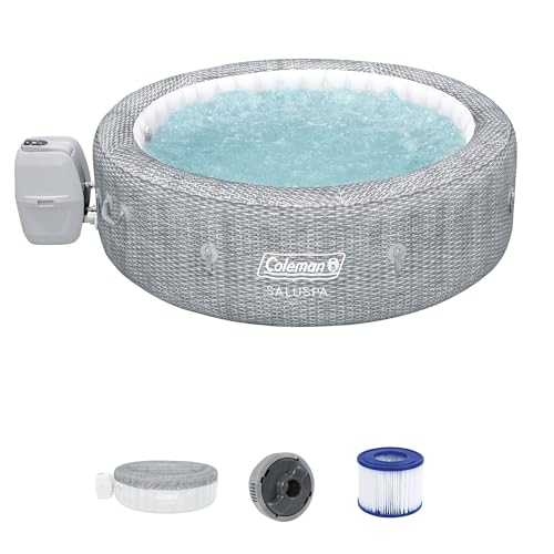 Bestway Coleman Sicily AirJet Large Round 5 to 7 Person Inflatable Hot Tub Portable Outdoor Spa with 180 AirJets and EnergySense Cover, Grey