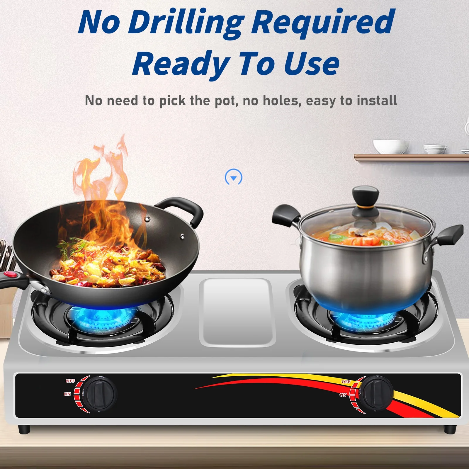 Wobythan Portable Camping Stove Propane Double Burner Gas Stove Kitchen Cooktop